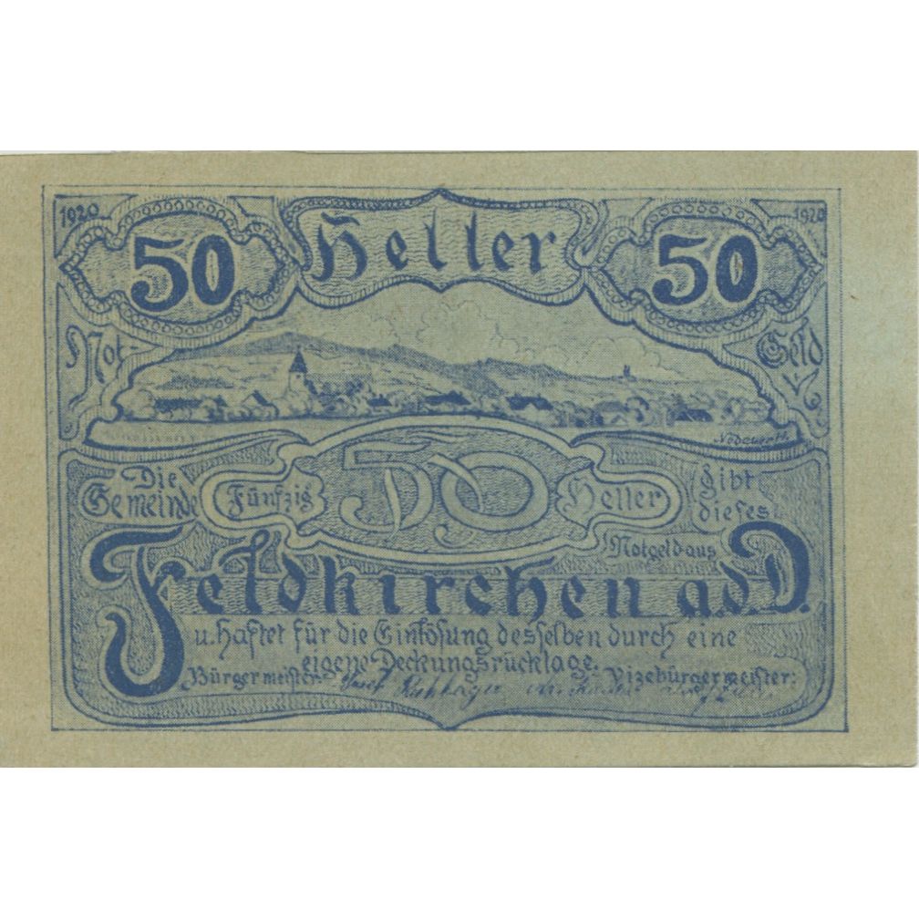 Banknote, Austria, Feldkirchen, 50 Heller, paysage, 1920, UNC(63), Mehl:FS 197a