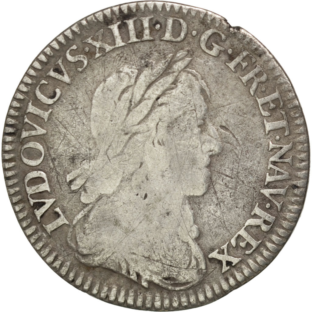 FRANCE, 1/12 Écu à la mèche courte, 1/12 ECU, 10 Sols, 1643, Paris, KM #140.1, V