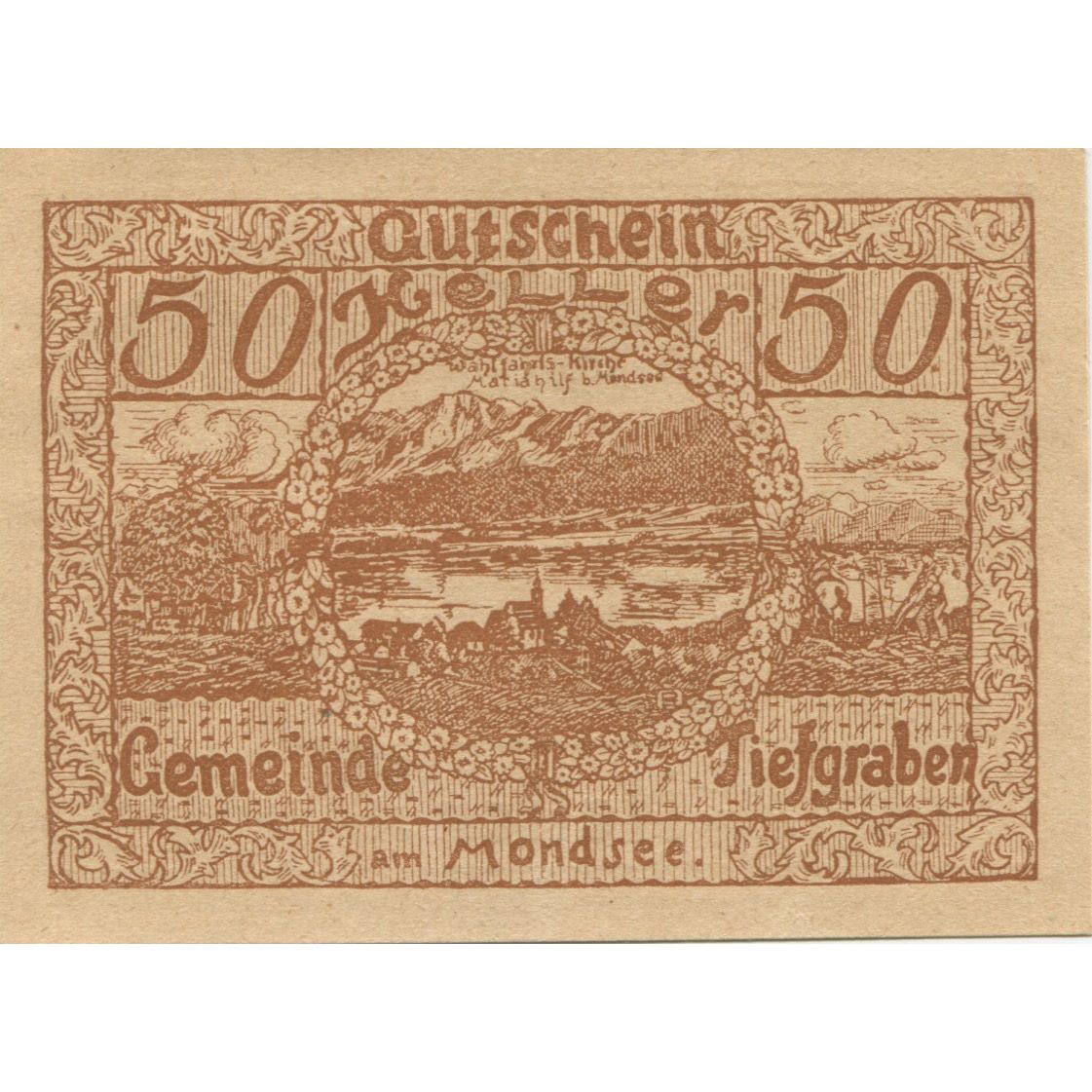 Banknote, Austria, Tiefgraben, 50 Heller, paysage, 1920, UNC(63), Mehl:FS 1071
