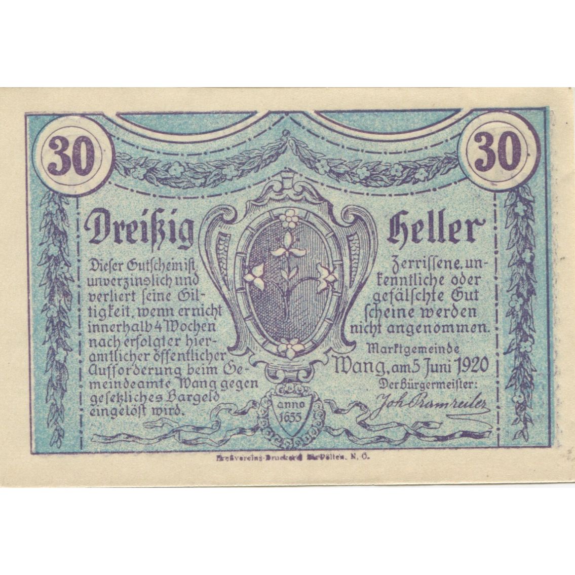 Banknote, Austria, Wang, 30 Heller, Monument, 1920, UNC(63), Mehl:FS 1139