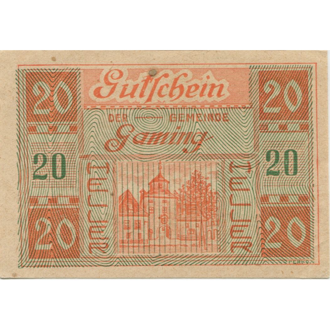 Banknote, Austria, Gaming, 20 Heller, château, 1920, UNC(63) Mehl:FS 220a