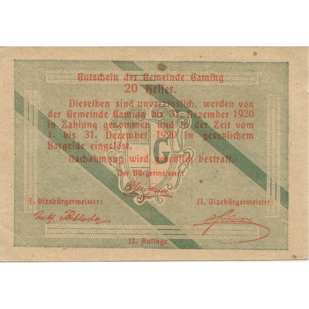 Banknote, Austria, Gaming, 20 Heller, château, 1920, UNC(63) Mehl:FS 220a