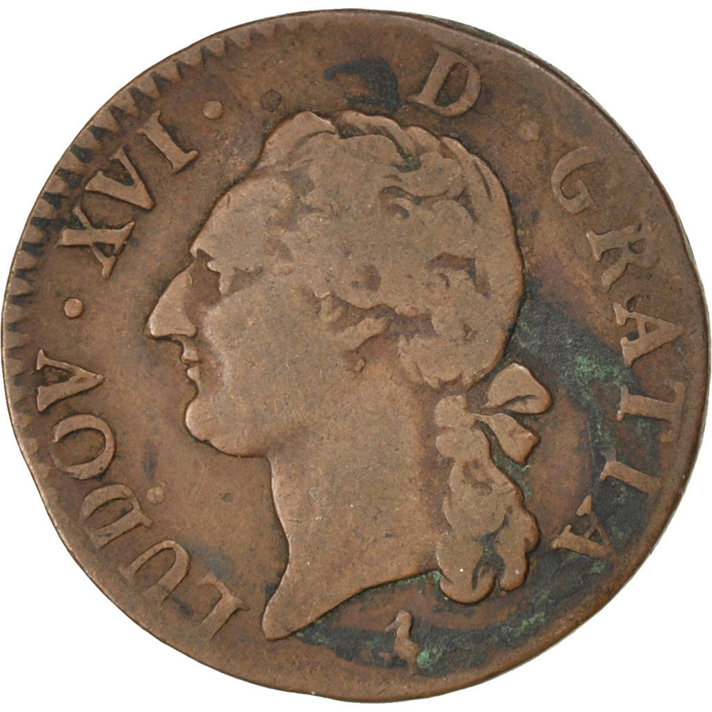 FRANCE, 1/2 Sol ou 1/2 sou, 1/2 Sol, 1781, Paris, KM #586.1, VF(20-25), Copper,.