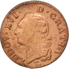 Francia, Louis XVI, Sol ou sou, Sol, 1791, Bordeaux, B+, Rame, KM:578.8, Gado...