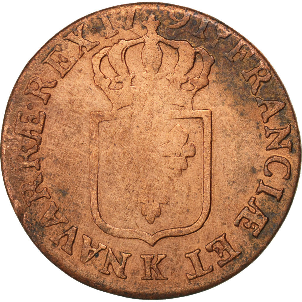 Francia, Louis XVI, Sol ou sou, Sol, 1791, Bordeaux, B+, Rame, KM:578.8, Gado...