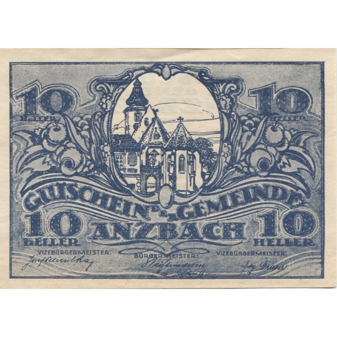 Banknote, Austria, Anzbach, 10 Heller, Eglise, 1920 UNC(63) Mehl:FS 48IAb