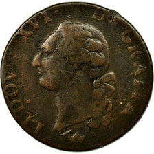 Monnaie, France, Louis XVI, Sol ou sou, Sol, 1791, Toulouse, TB, Cuivre
