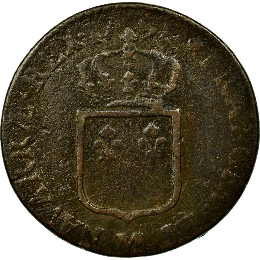 Moneta, Francia, Louis XVI, Sol ou sou, Sol, 1791, Toulouse, MB, Rame