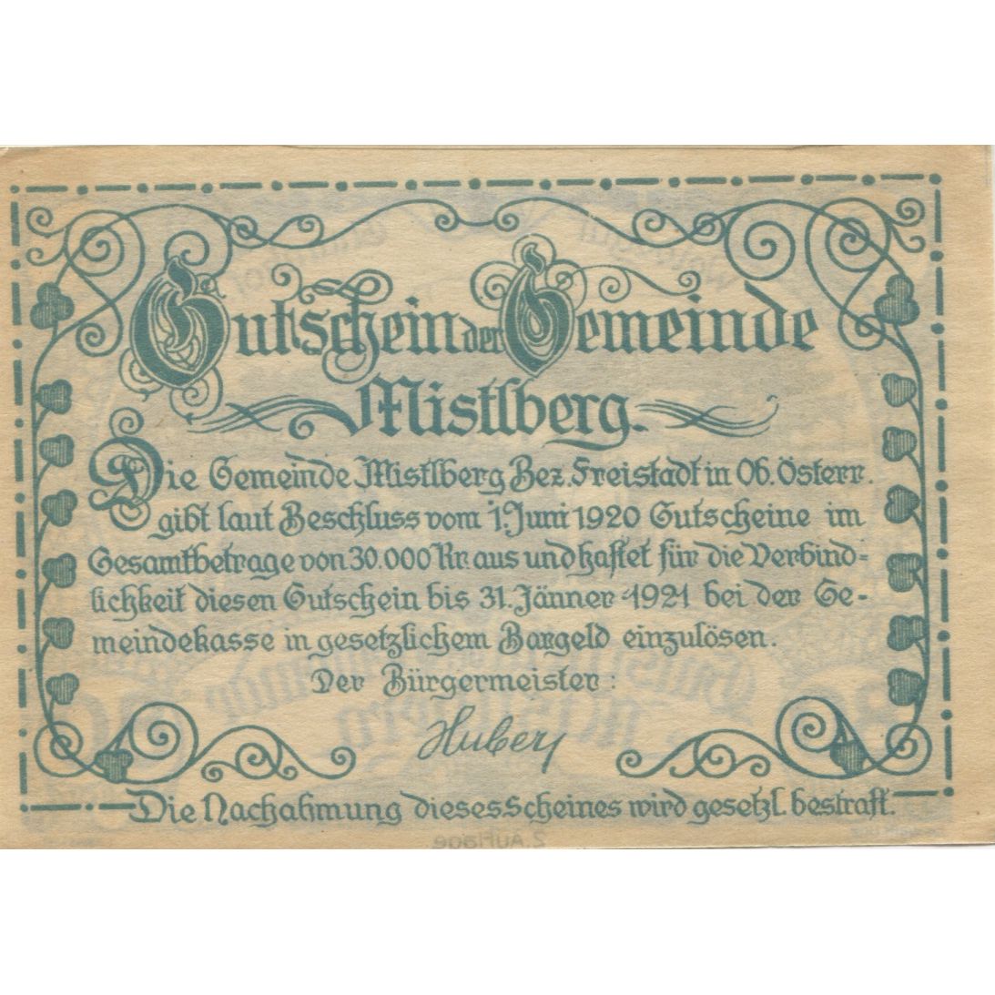 Banknote, Austria, Freistadt, 80 Heller, vache, 1921 UNC(63) Mehl:FS 302