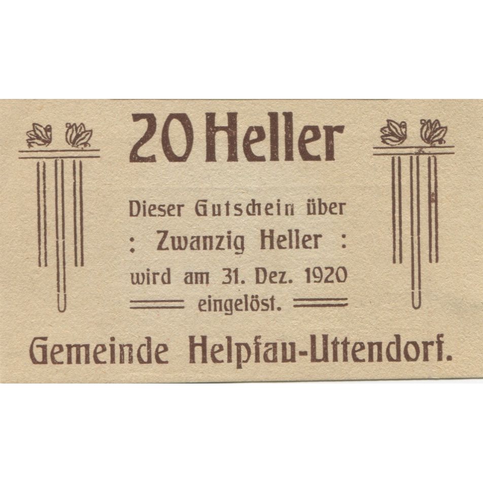 Banknote, Austria, Helpfau, 20 Heller, Texte 1920-12-31, UNC(63), Mehl:FS 365II