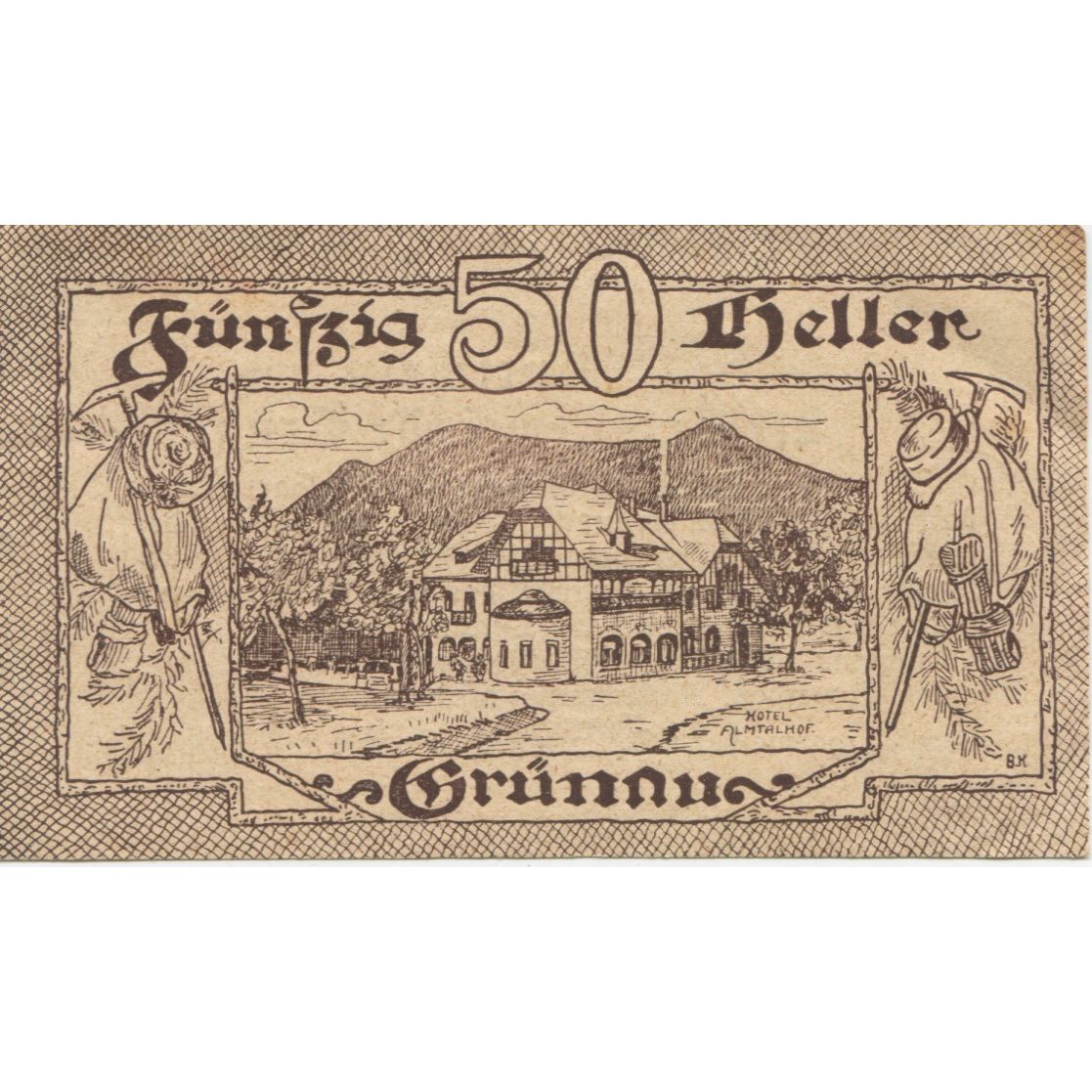 Banknote, Austria, Grünau, 50 Heller, manoir, 1920 UNC(63) Mehl:FS 299