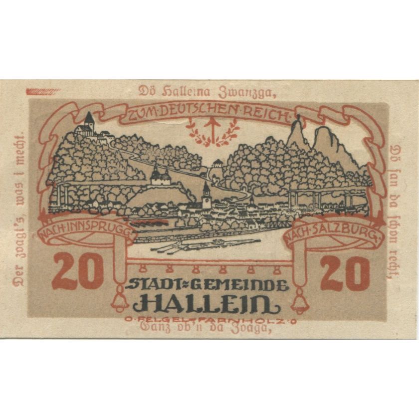 Banknote, Austria, Hallein, 20 Heller, château, 1920 UNC(63) Mehl:FS 344IIa