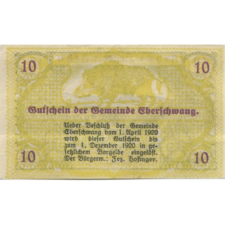 Billete, Austria, Eberschwang, 10 Heller, château, 1920 SC Mehl:FS 145a