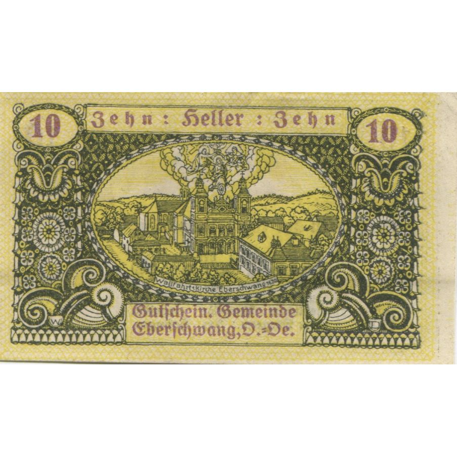 Billete, Austria, Eberschwang, 10 Heller, château, 1920 SC Mehl:FS 145a