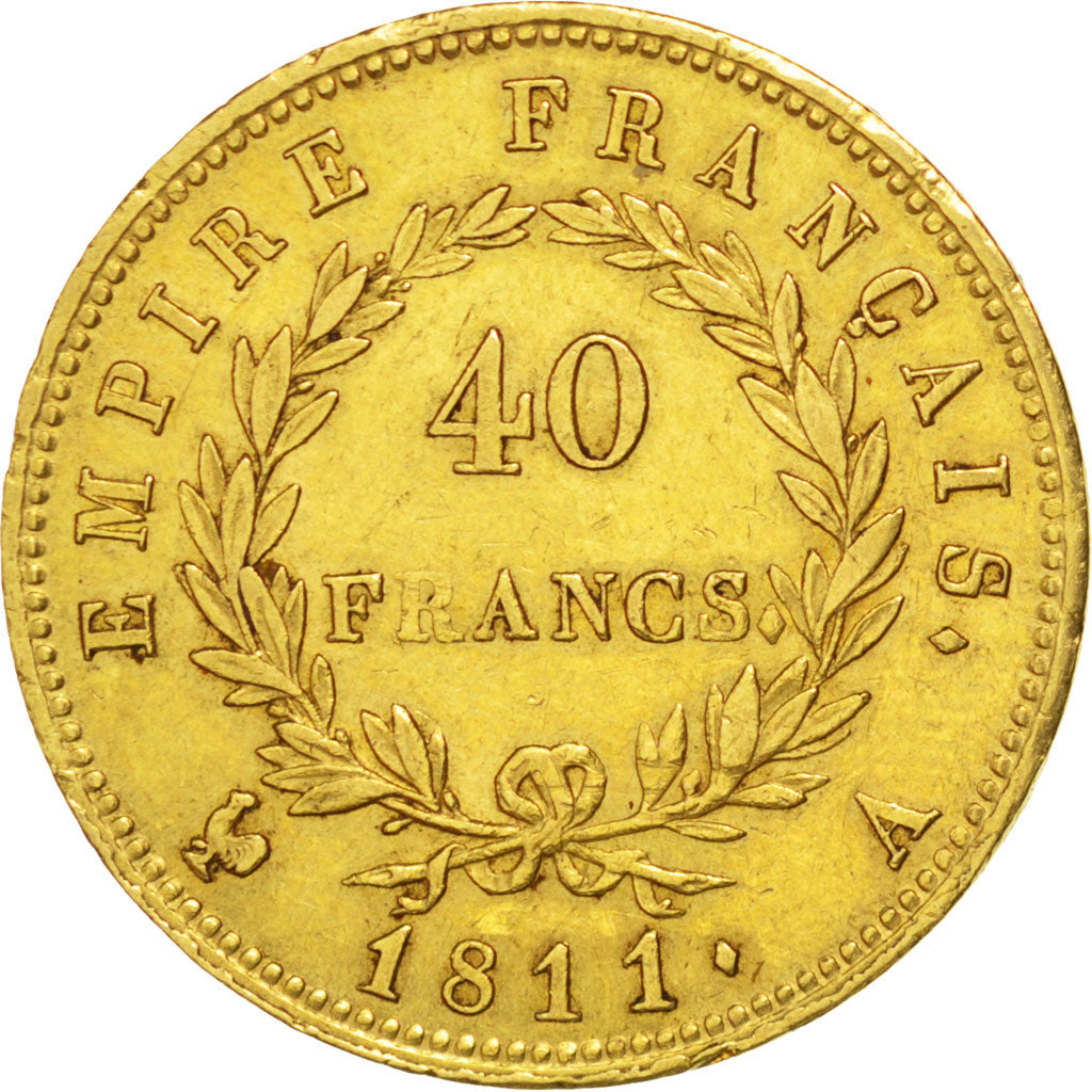 FRANCE, Napoléon I, 40 Francs, 1811, Paris, KM #696.1, AU(50-53), Gold, Gadoury