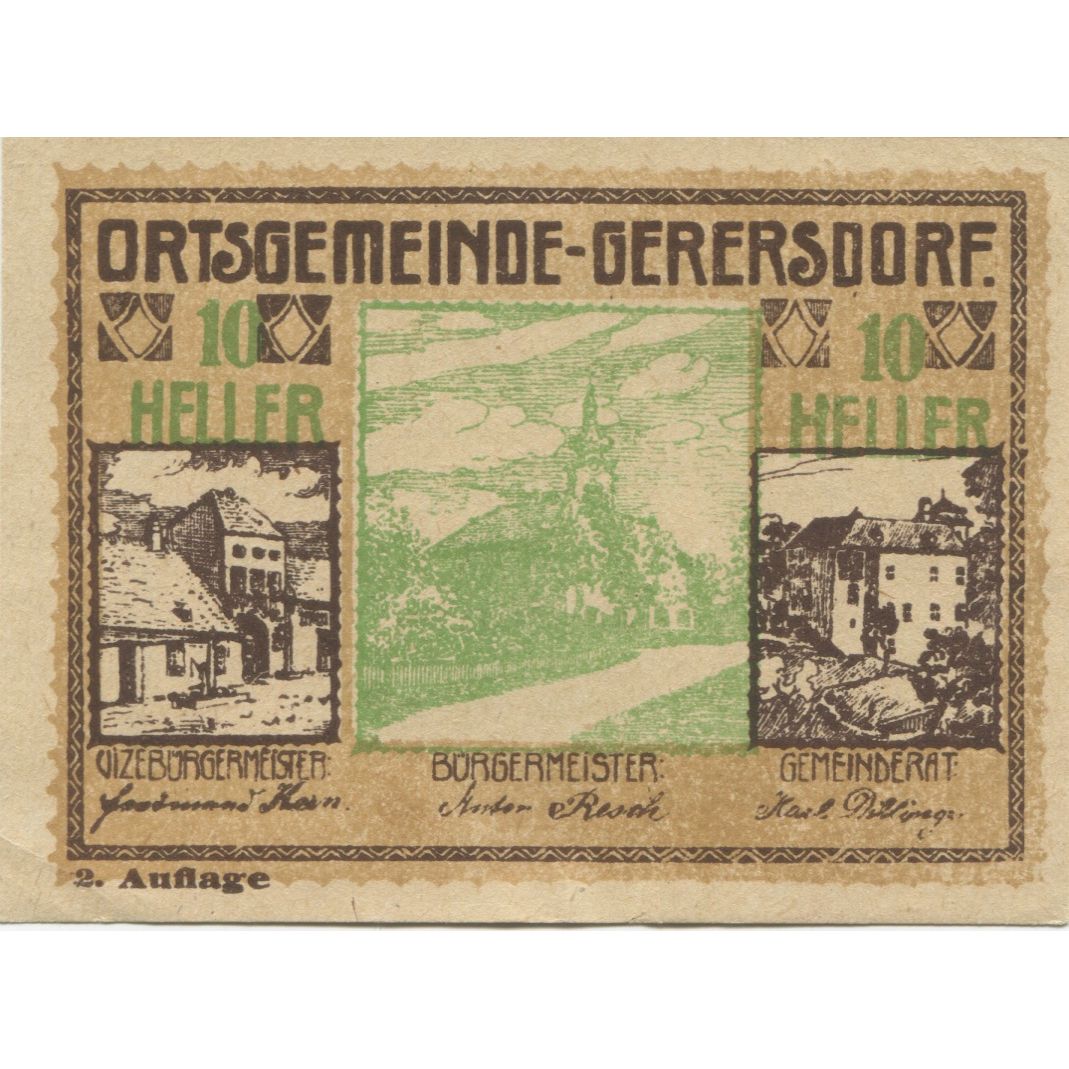 Banknote, Austria, Gerersdorf, 10 Heller, village, 1920, UNC(63) Mehl:FS 742I