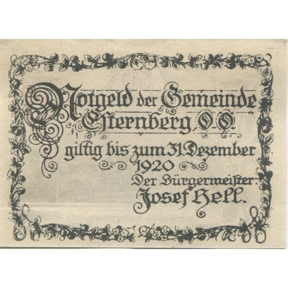 Banknote, Austria, Esternberg, 50 Heller, village, 1920 UNC(63) Mehl:FS 189