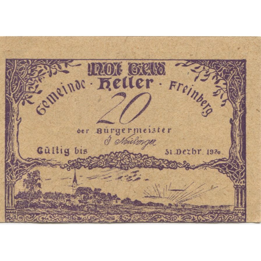 Banknote, Austria, Freinberg, 20 Heller, paysage, 1920 UNC(63) Mehl:FS 211Ic