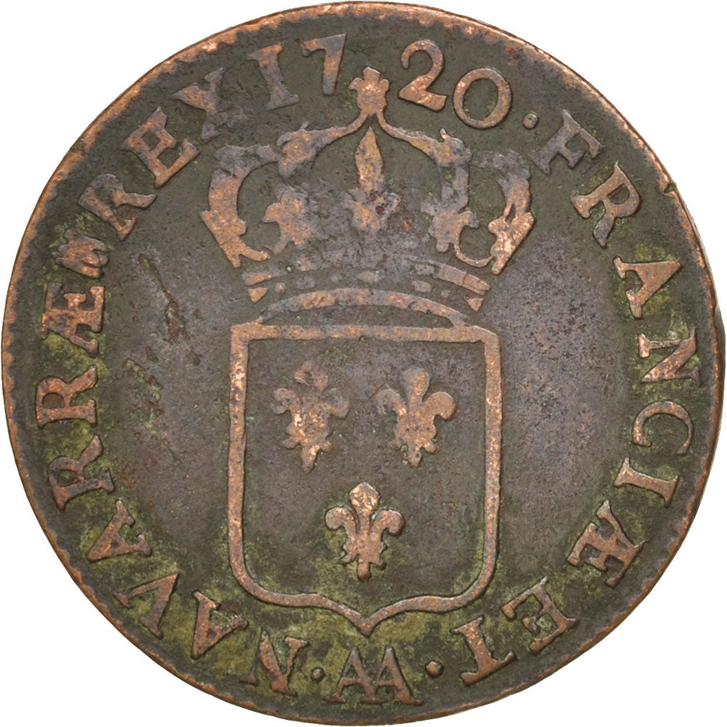 FRANCE, Demi sol au buste enfantin, 1/2 Sol, 1720, Metz, KM #451.2, VF(20-25),..