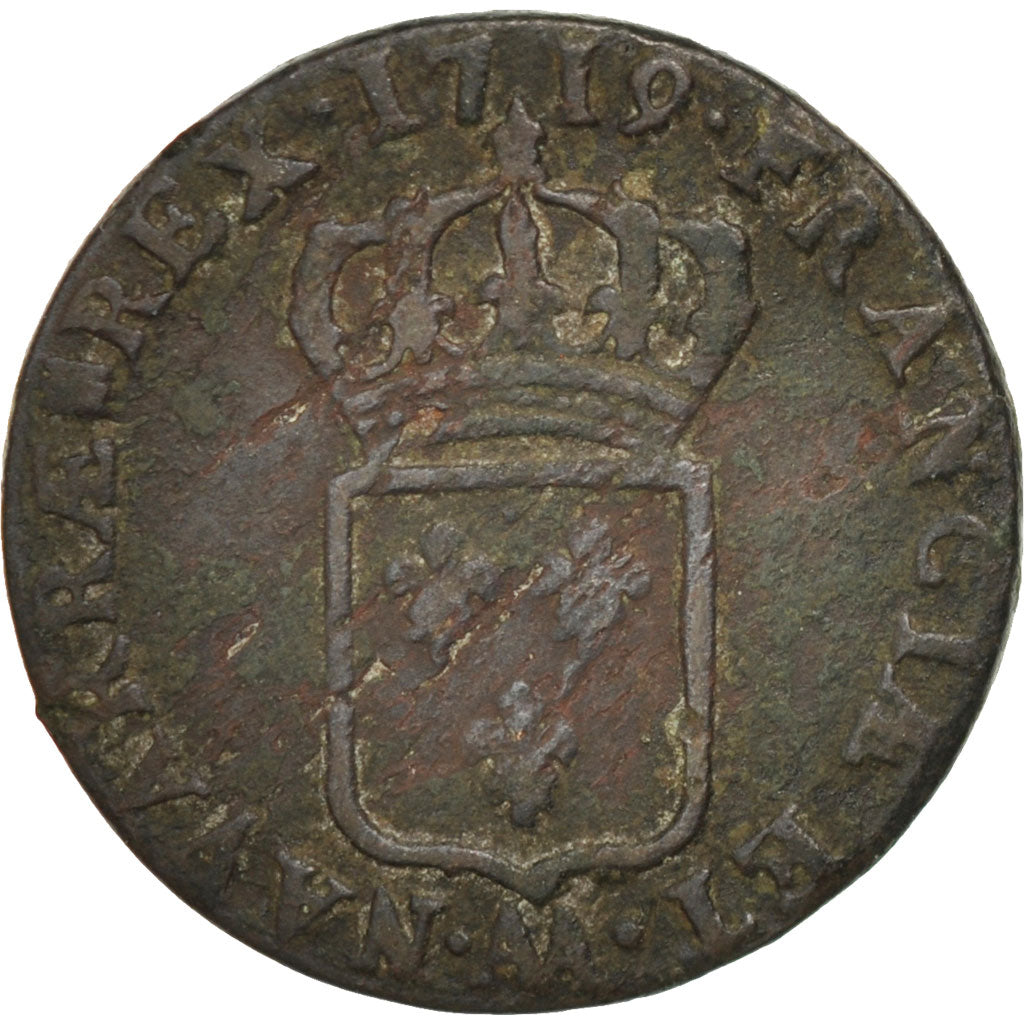 FRANCE, Demi sol au buste enfantin, 1/2 Sol, 1719, Metz, KM #451.2, VG(8-10),...