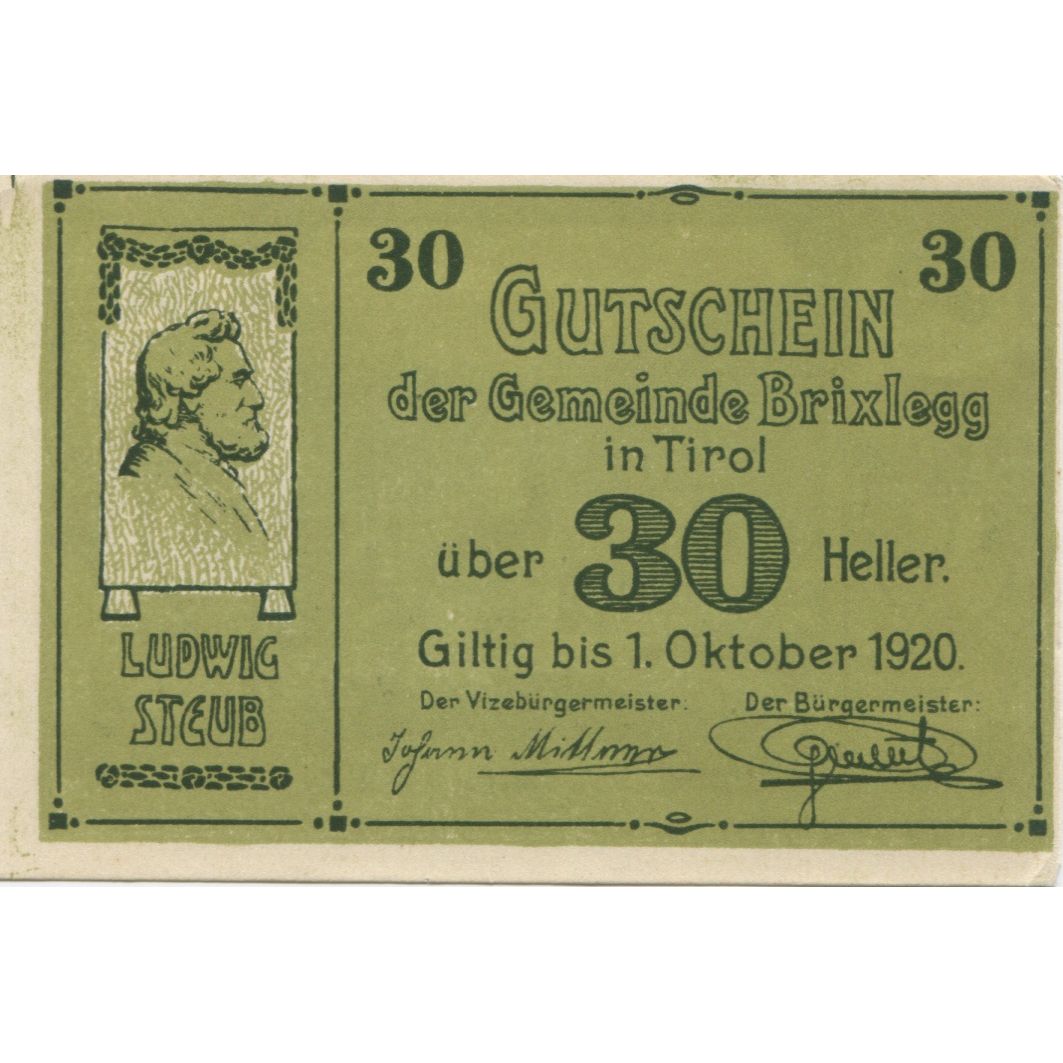 Banknote, Austria, Brixlegg, 30 Heller, Eglise, 1920 UNC(63) Mehl:FS 104a