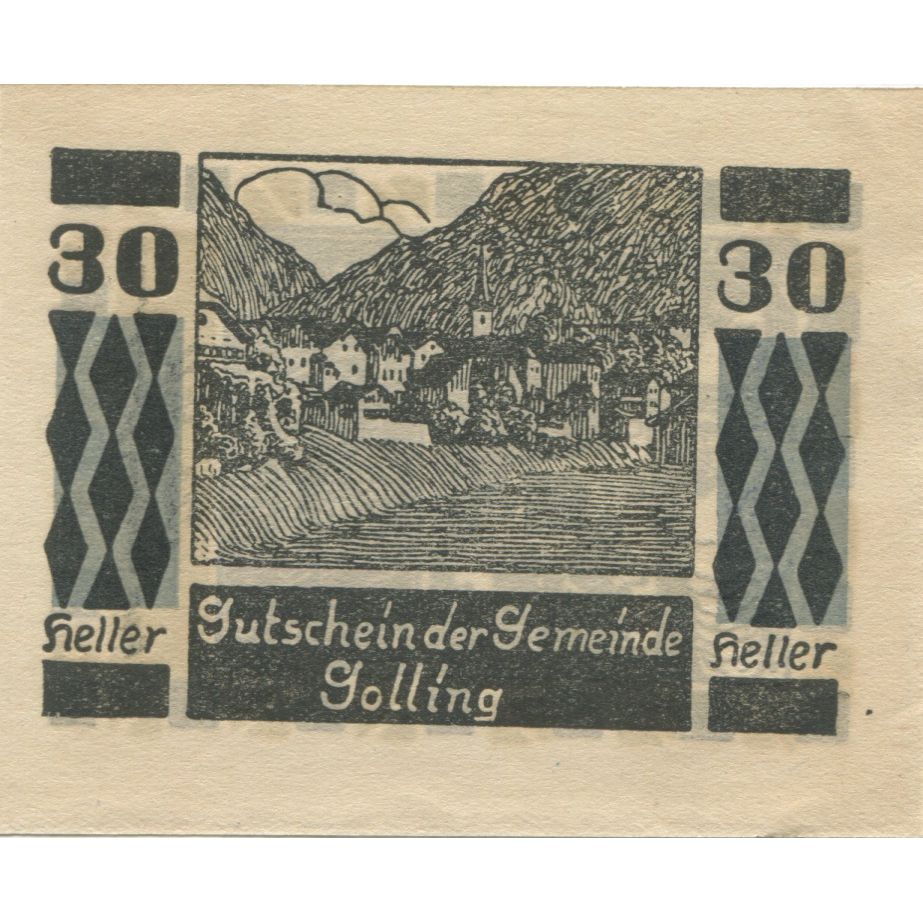 Banknote, Austria, Golling, 30 Heller, village, 1920 UNC(63) Mehl:FS 249