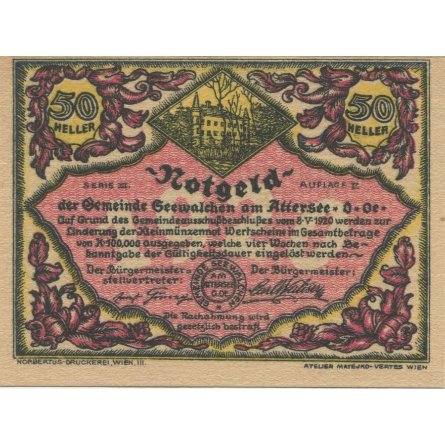Geldschein, Österreich, Attersee, 50 Heller, voilier, 1920, UNZ-, Mehl:FS 988a