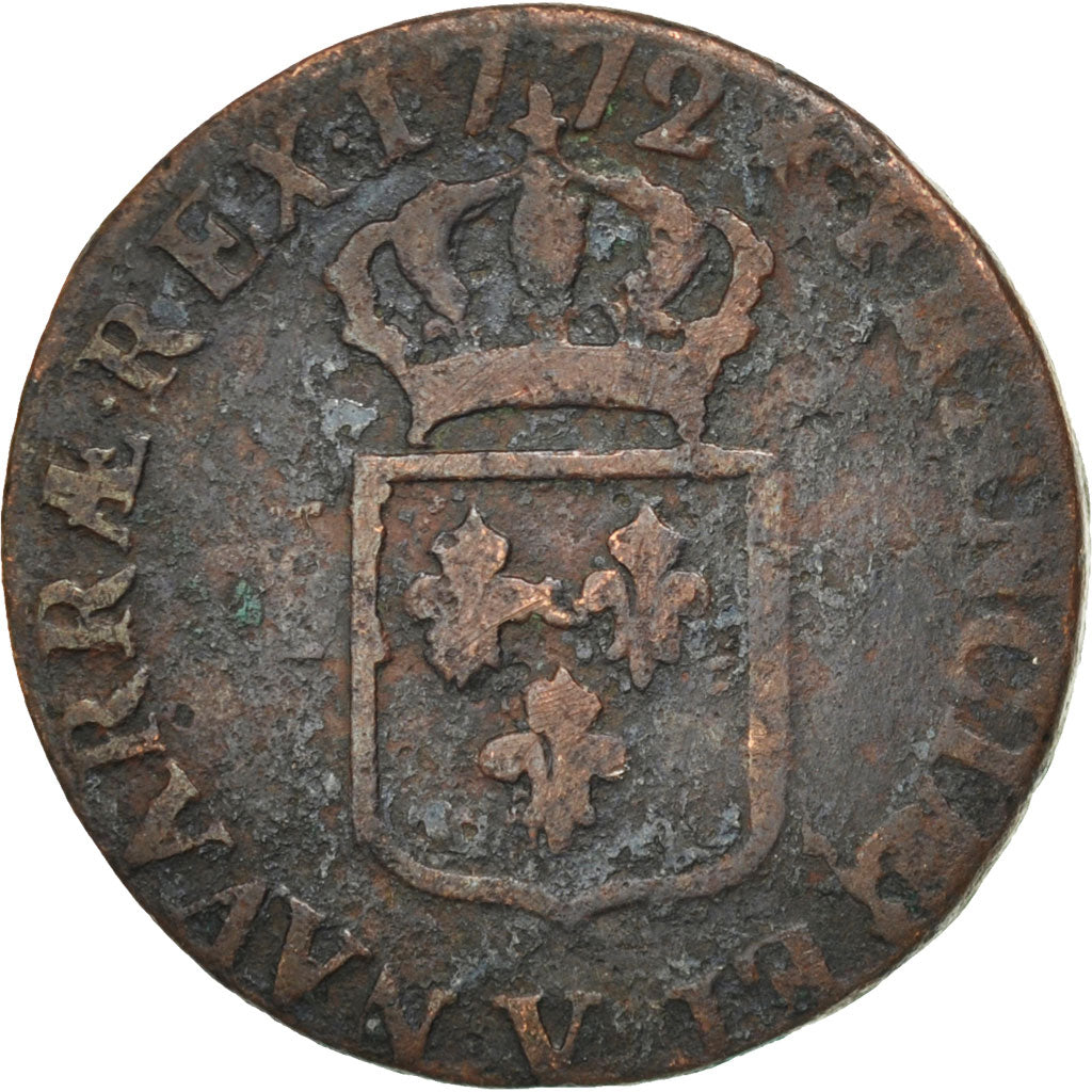 FRANCE, Sol à la vieille tête, Sol, 1772, Troyes, KM #545.11, F(12-15), Copper,
