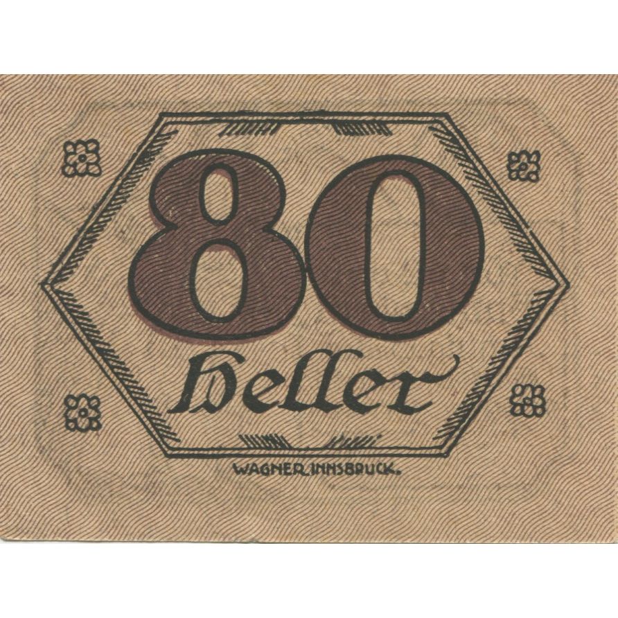 Banknote, Austria, Brandenberg, 80 Heller, champs, 1920, UNC(63) Mehl:FS 99c