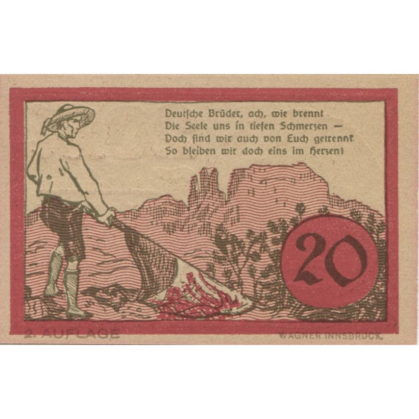 Banknote, Austria, Jochberg, 20 Heller, personnage, 1921 UNC(63) Mehl:FS 419b