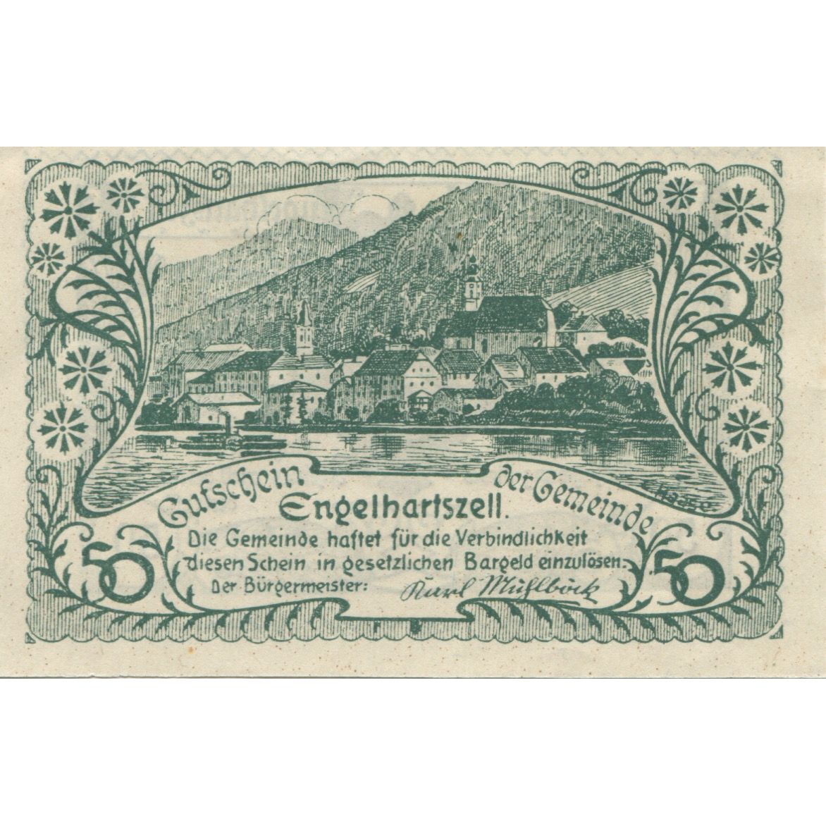 Geldschein, Österreich, Engelhartszell, 50Heller montagne 1920 UNZ- Mehl:FS 172a
