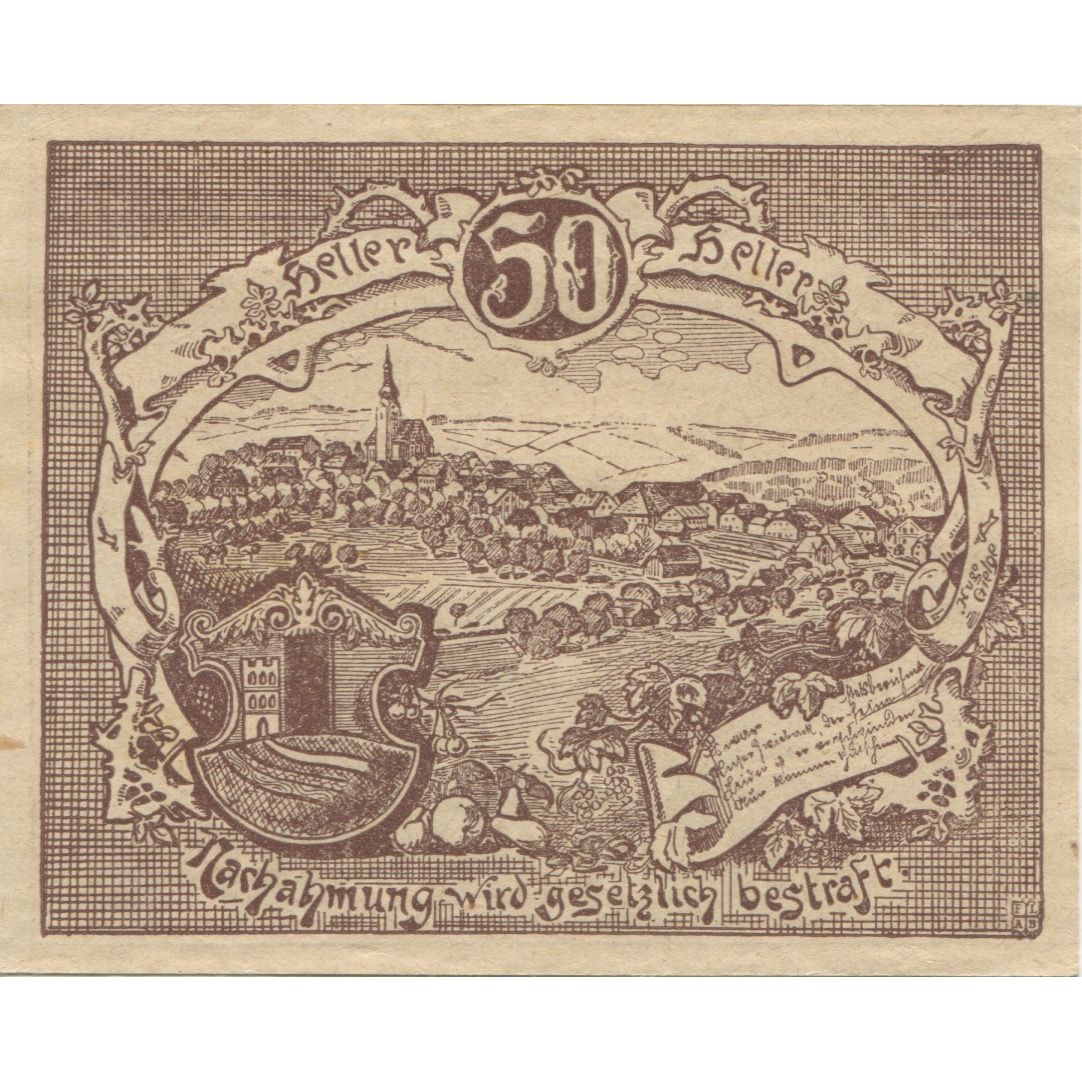 Geldschein, Österreich, Gramastetten, 50 Heller, paysage, 1920 UNZ- Mehl:FS 256