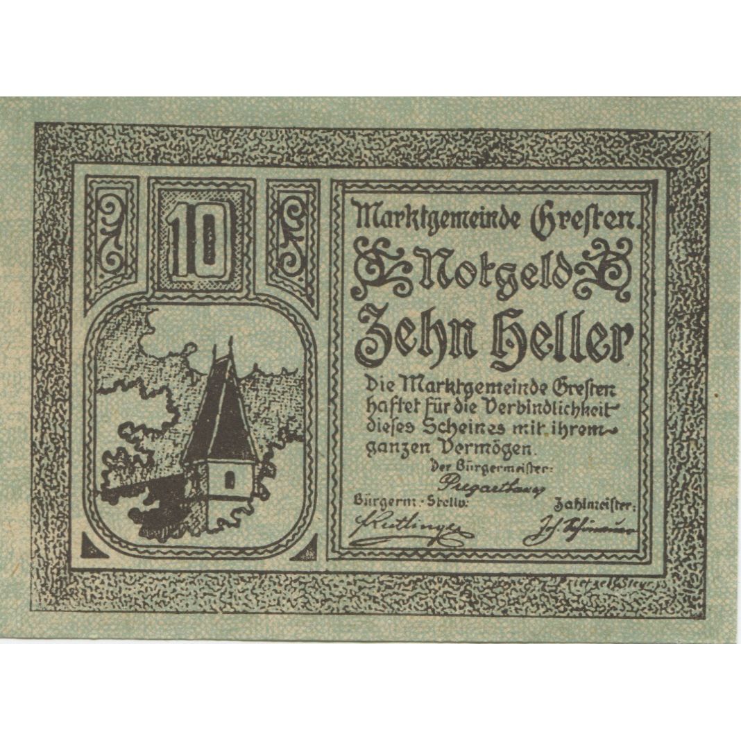 Banknote, Austria, Gresten, 10 Heller, Eglise, 1920 UNC(63) Mehl:FS 278Ib