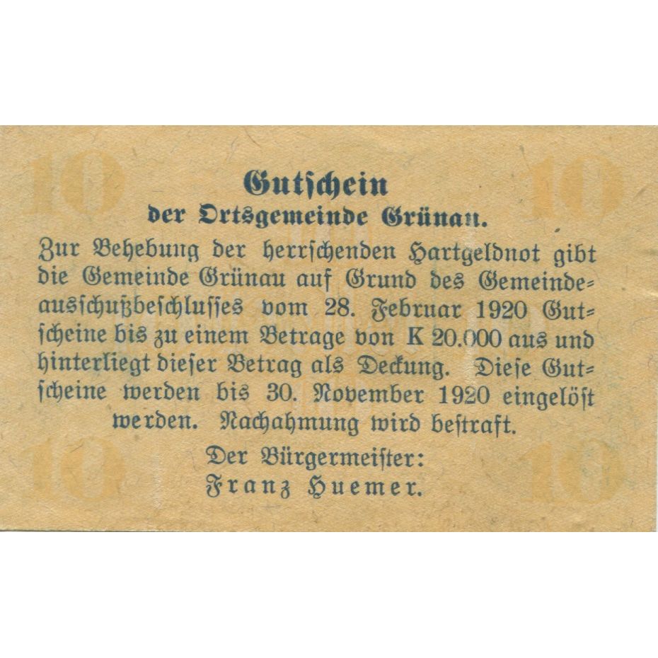 Banknote, Austria, Grünau, 10 Heller, fleuve 1920-11-30, UNC(63) Mehl:FS 300a