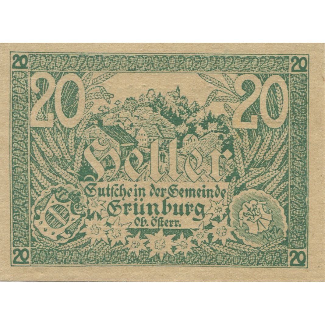Banknote, Austria, Grunburg, 20 Heller, village 1920-12-31 UNC(63) Mehl:FS 303Ia