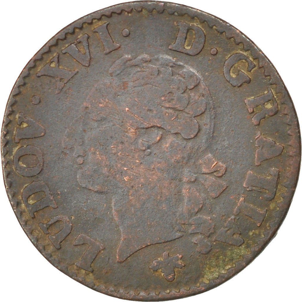 Moneta, Francia, Louis XVI, Liard, Liard, 1779, La Rochelle, B+, Rame, KM:585.6