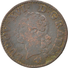 Moneta, Francia, Louis XVI, Liard, Liard, 1779, La Rochelle, B+, Rame, KM:585.6