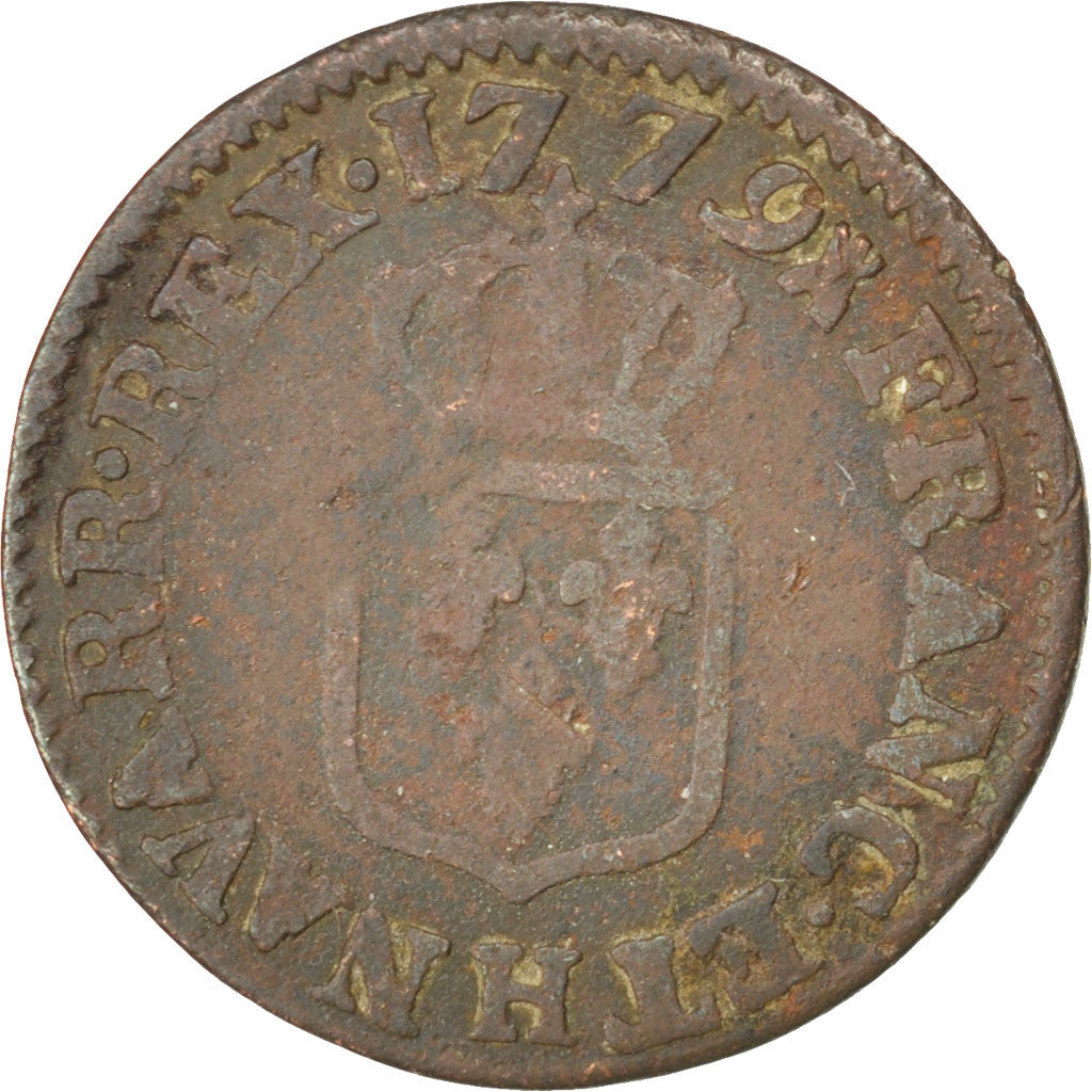 Moneta, Francia, Louis XVI, Liard, Liard, 1779, La Rochelle, B+, Rame, KM:585.6