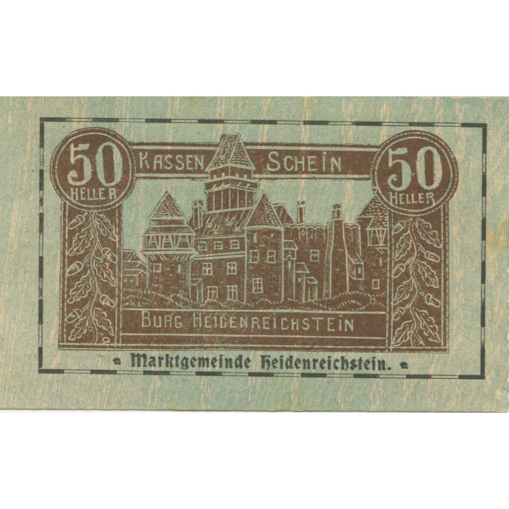 Banknote, Austria Heidenreichstein 50 Heller château 1921 UNC(63) Mehl:FS 360IIa