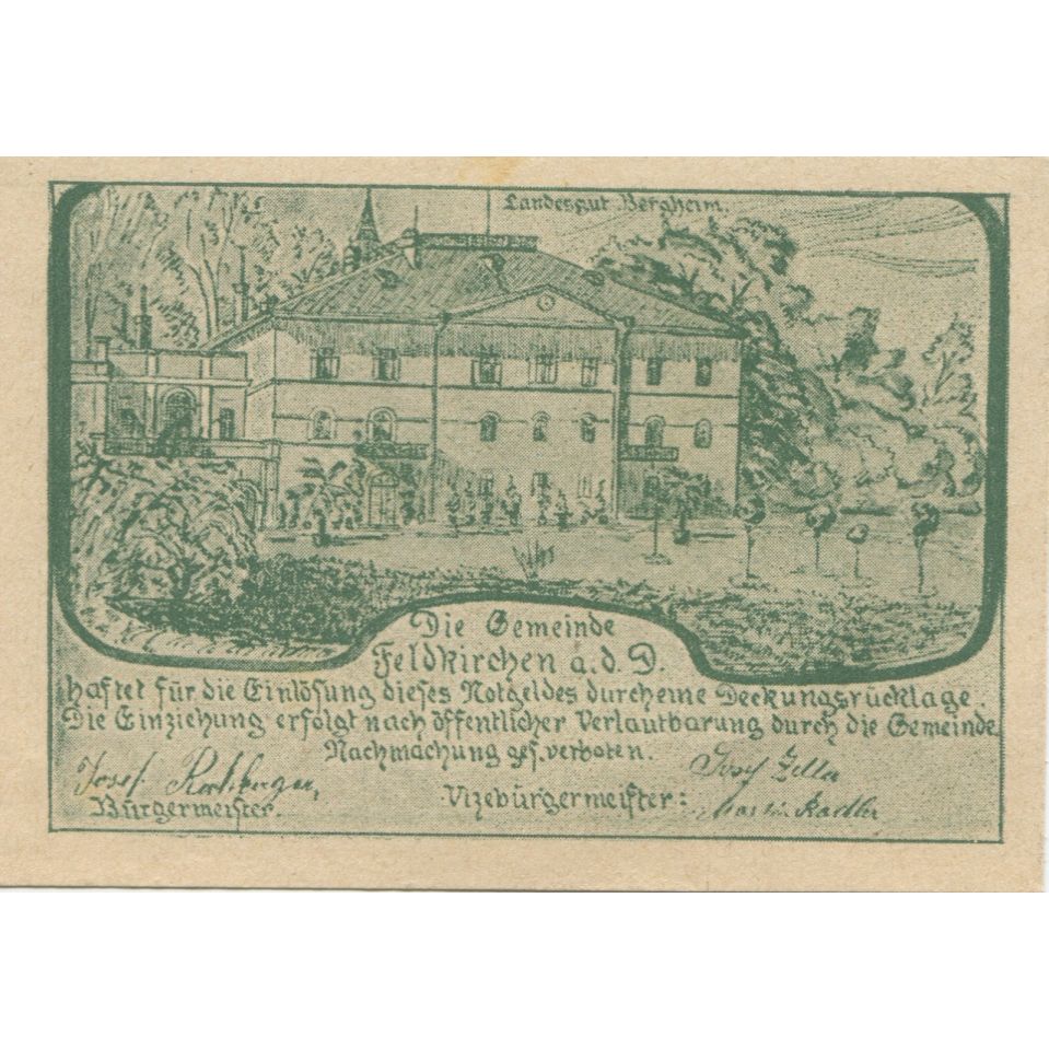 Geldschein, Österreich, Feldkirchen, 50 Heller, paysage 1920, UNZ-, Mehl:FS 197c