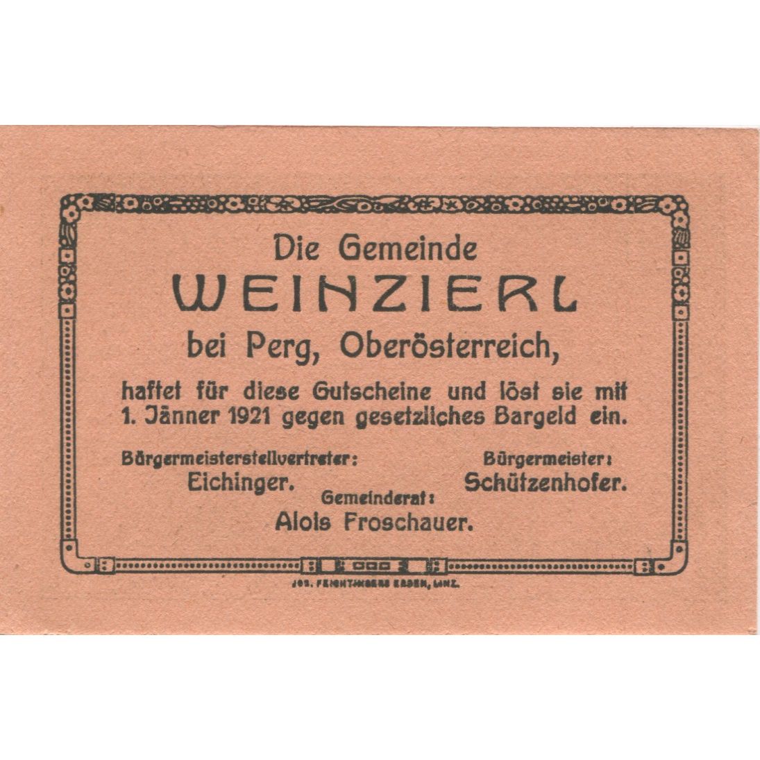 Banknote, Austria, Weinzierl, 50 Heller, Usine, 1921 UNC(63) Mehl:FS 1152b