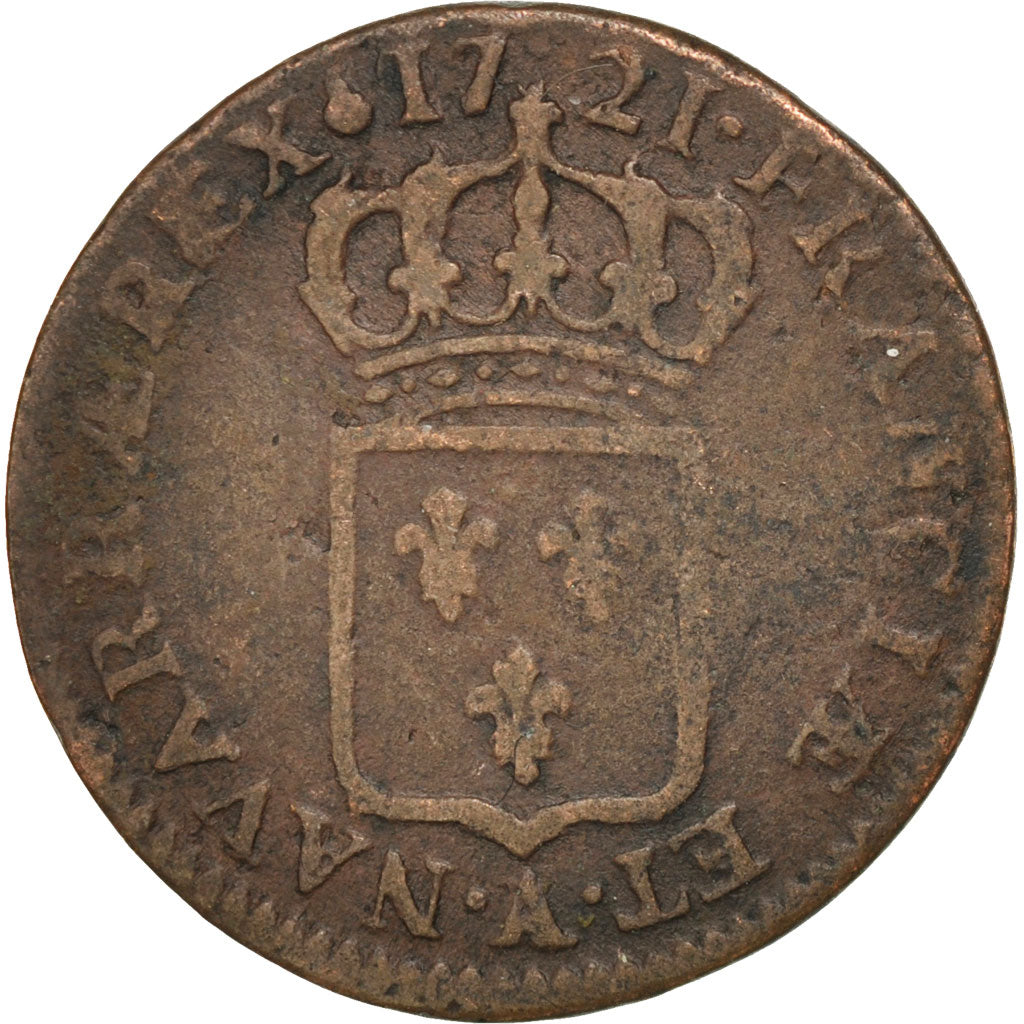 Francia, Louis XV, Demi sol au buste enfantin, 1/2 Sol, 1721, Paris, B+, Rame...