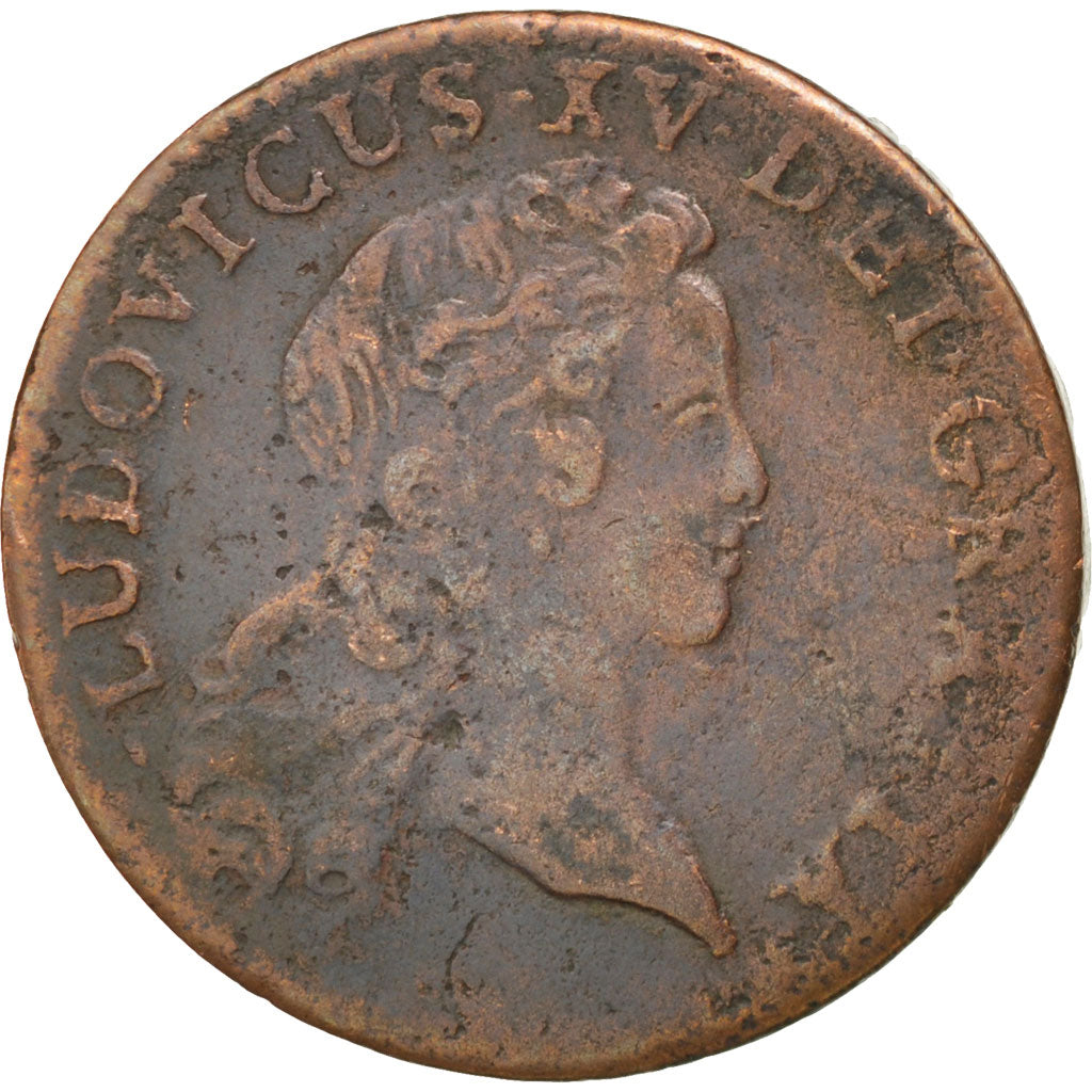 FRANCE, 1/2 Sol, 1722, Rouen, F(12-15), Copper, Gadoury #273, 6.76