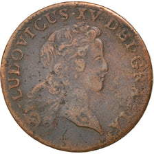 FRANCE, 1/2 Sol, 1722, Rouen, F(12-15), Copper, Gadoury #273, 6.76