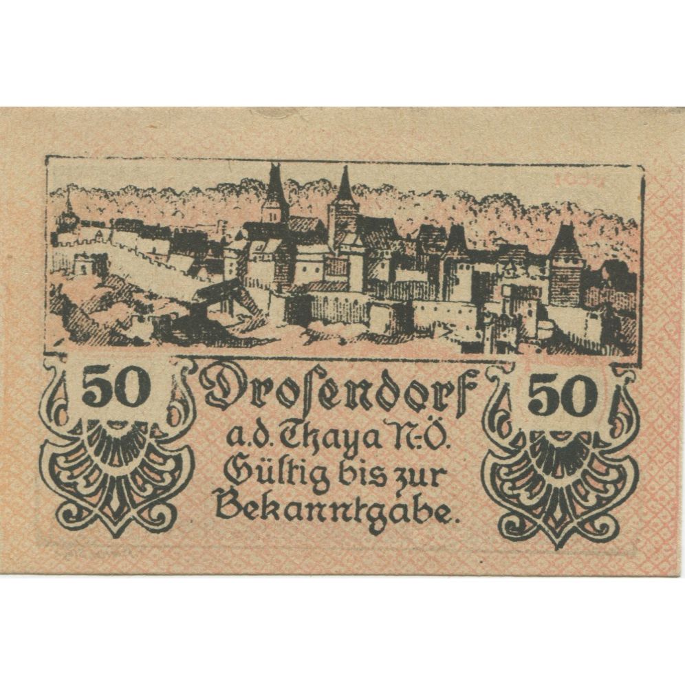 Banknote, Austria, Drosendorf, 50 Heller, Monument, 1920, UNC(63), Mehl:FS 134