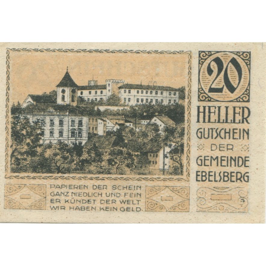 Banknote, Austria, Ebelsberg, 20 Heller, château, 1920 UNC(63) Mehl:FS 140II