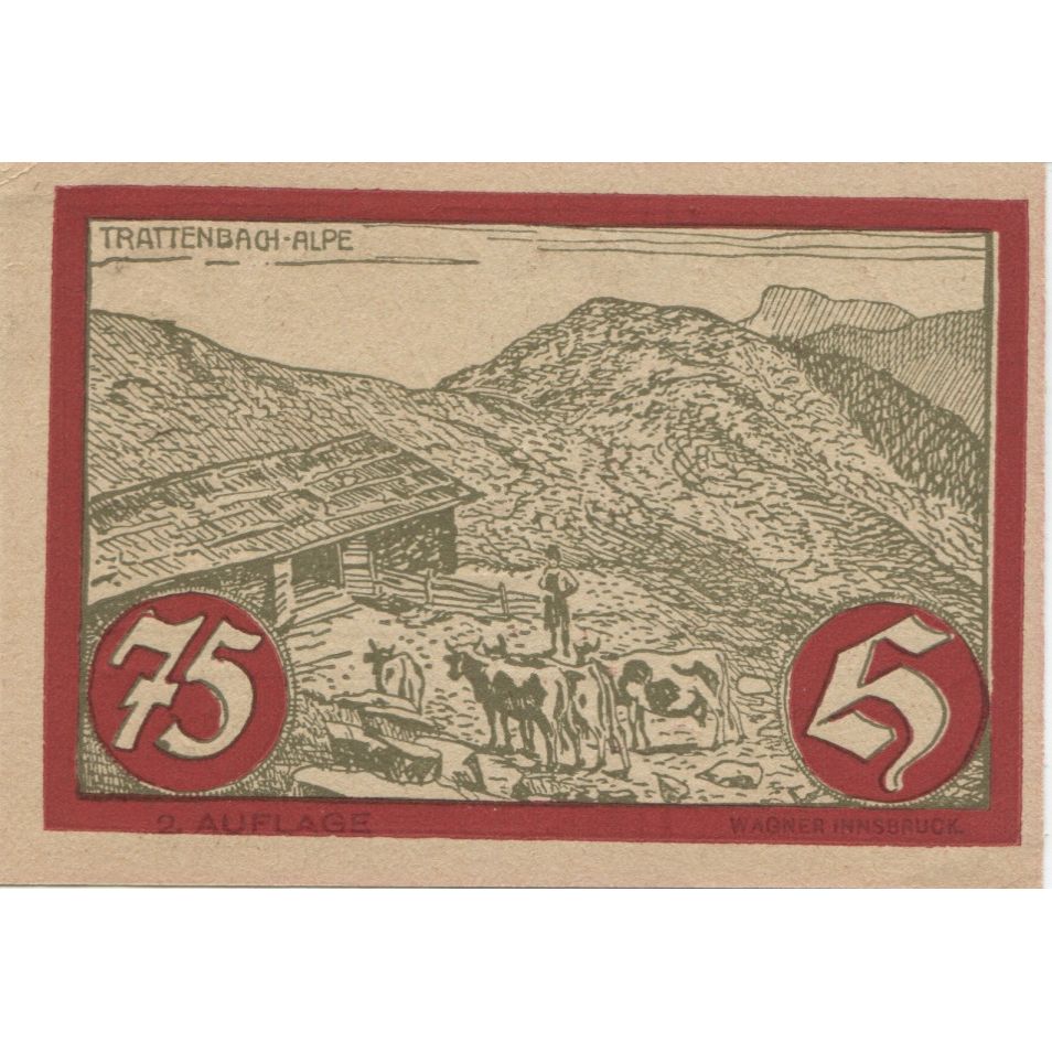 Banknote, Austria, Jochberg, 75 Heller, montagne, 1921 UNC(63) Mehl:FS 419a