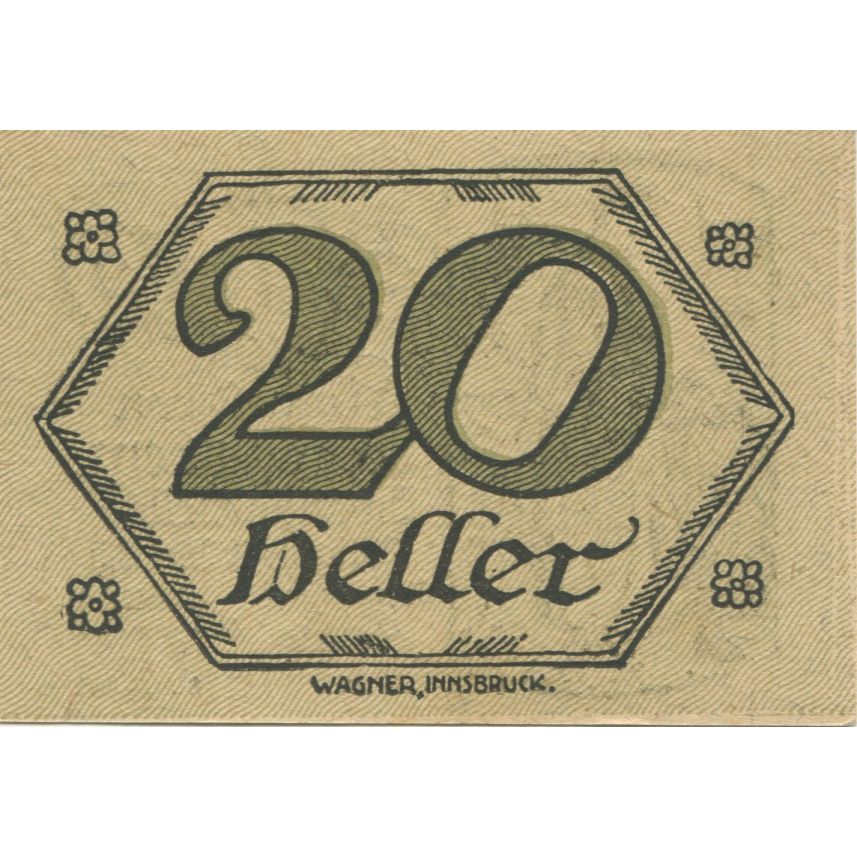 Banknote, Austria, Brandenberg, 20 Heller, personnage, 1920 UNC(63) Mehl:FS 99d