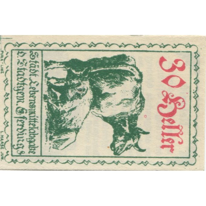 Banknote, Austria, Eferding, 30 Heller, vache, 1920 UNC(63) Mehl:FS 152Va