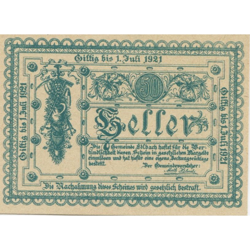 Banknote, Austria, edlbach, 50 Heller, Texte 1921-07-01, UNC(63), Mehl:FS 150a